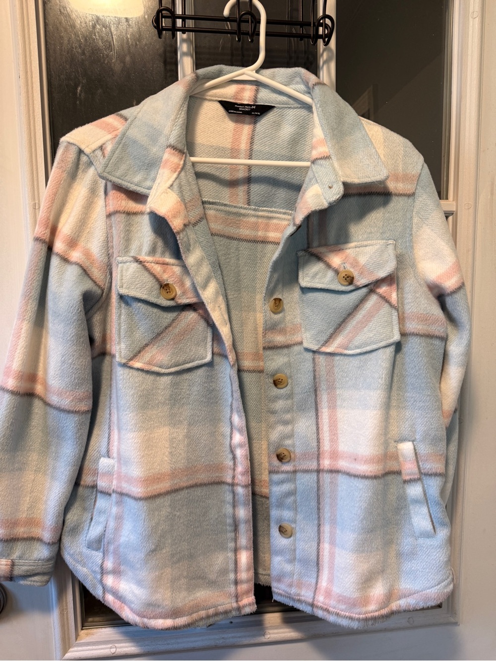 Plaid Shacket Jacket in Light Blue and Pink - girls XL 14/16